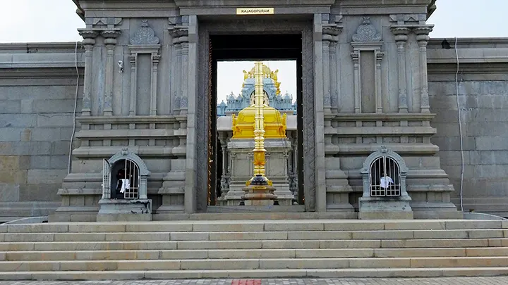 Devotees entering the archway during Tirumala Tirupati Vaikunta Ekadashi at the Tirupati Temple.